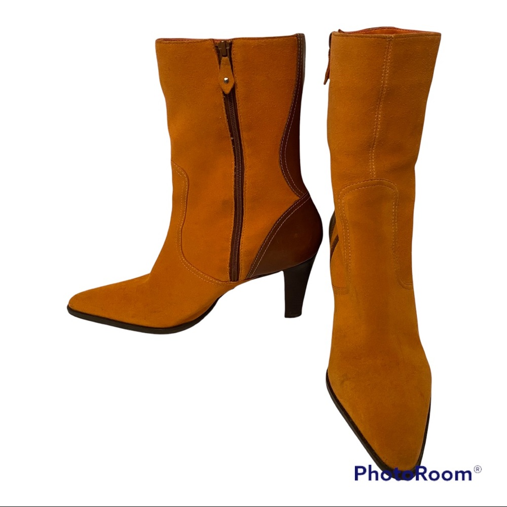 UNISA BOOTS ORANGE SUEDE BROWN LEATHER ZIP SIDE POINTED TOE LAREDO SIZE 7.5 B
